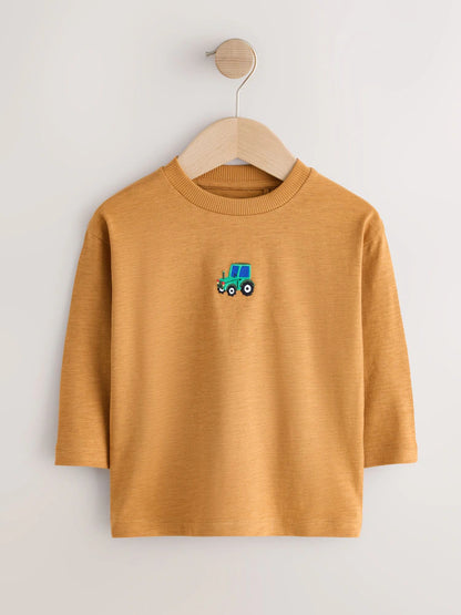 |Boy| Camiseta de Manga Longa com Bordado de Trator Amarelo (3 meses a 7 anos)