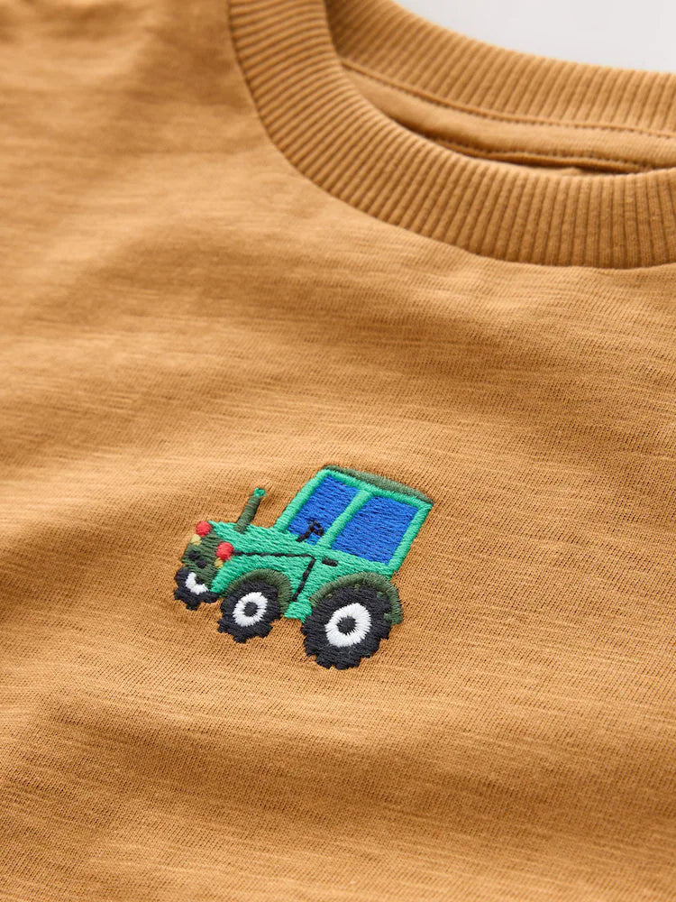 |Boy| Camiseta de Manga Longa com Bordado de Trator Amarelo (3 meses a 7 anos)