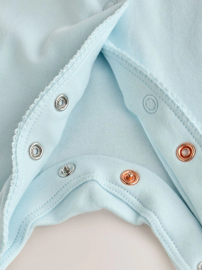 |BabyGirl| Kit com 3 Macacões Azul-Claro com Gola (0-2 anos)