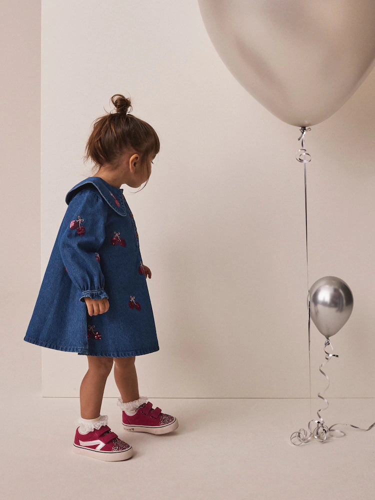 |Girl| Vestido Jeans com Lantejoulas Blue Cherry (3 meses a 8 anos)