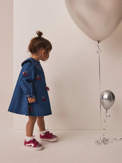 |Girl| Vestido Jeans com Lantejoulas Blue Cherry (3 meses a 8 anos)