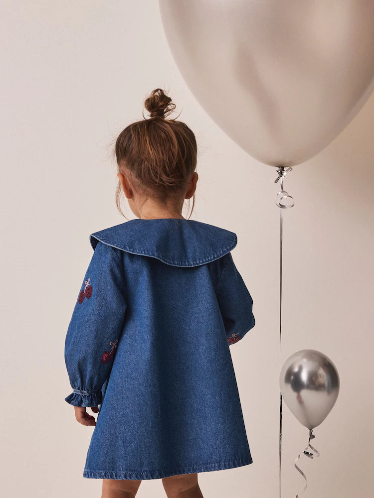 |Girl| Vestido Jeans com Lantejoulas Blue Cherry (3 meses a 8 anos)