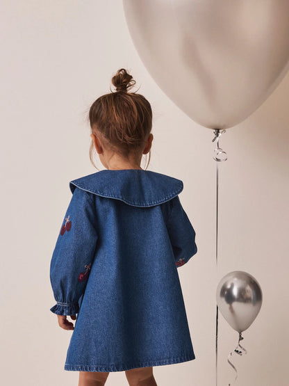 |Girl| Vestido Jeans com Lantejoulas Blue Cherry (3 meses a 8 anos)