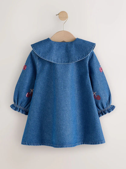 |Girl| Vestido Jeans com Lantejoulas Blue Cherry (3 meses a 8 anos)