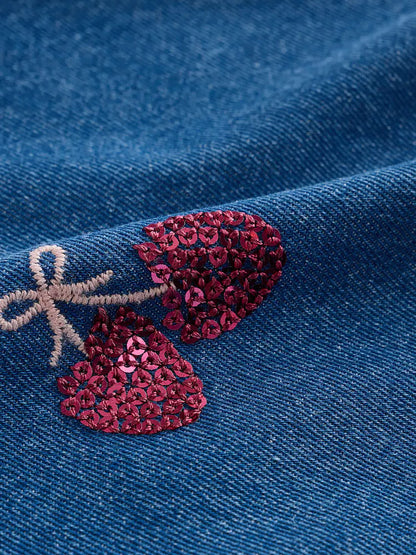 |Girl| Vestido Jeans com Lantejoulas Blue Cherry (3 meses a 8 anos)