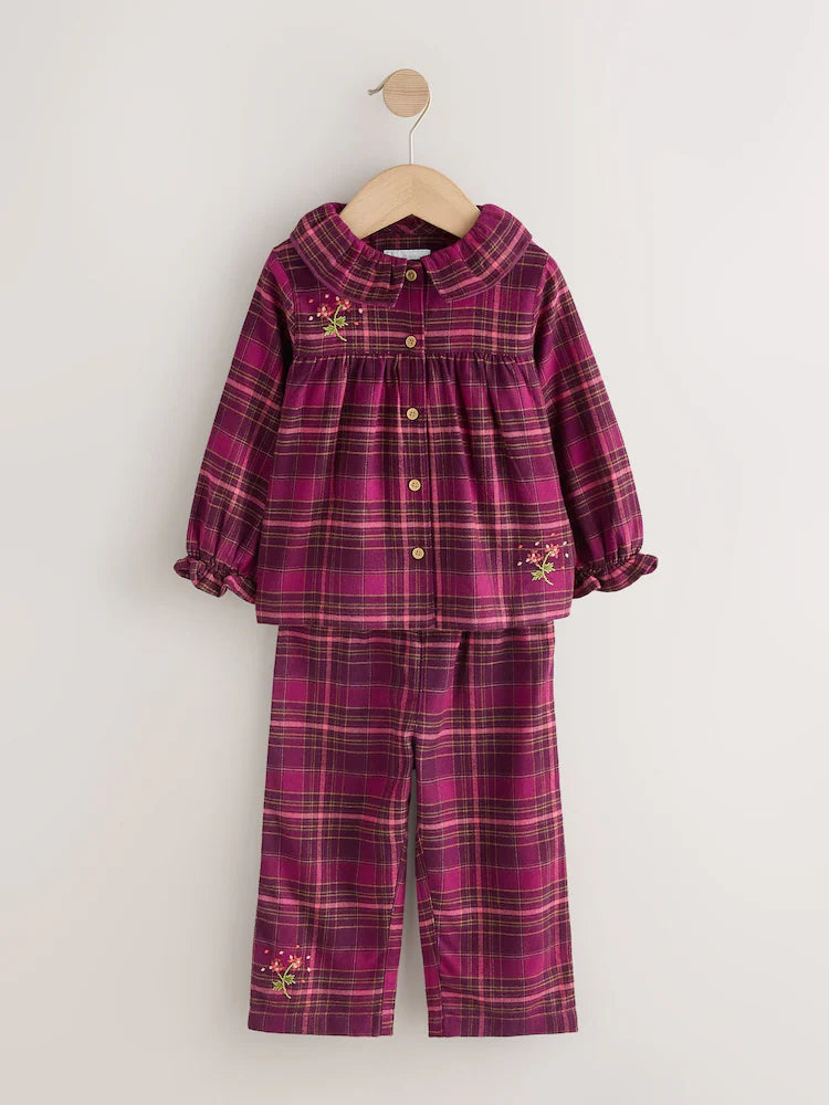 |Girl| Pijama De Tecido Xadrez Roxo Com Botões (9 meses a 10 anos)