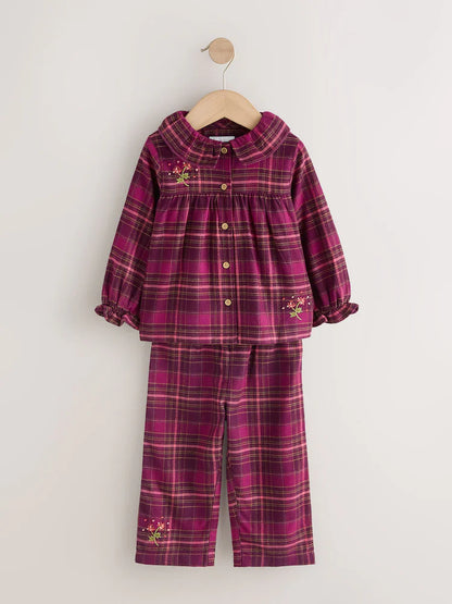 |Girl| Pijama De Tecido Xadrez Roxo Com Botões (9 meses a 10 anos)