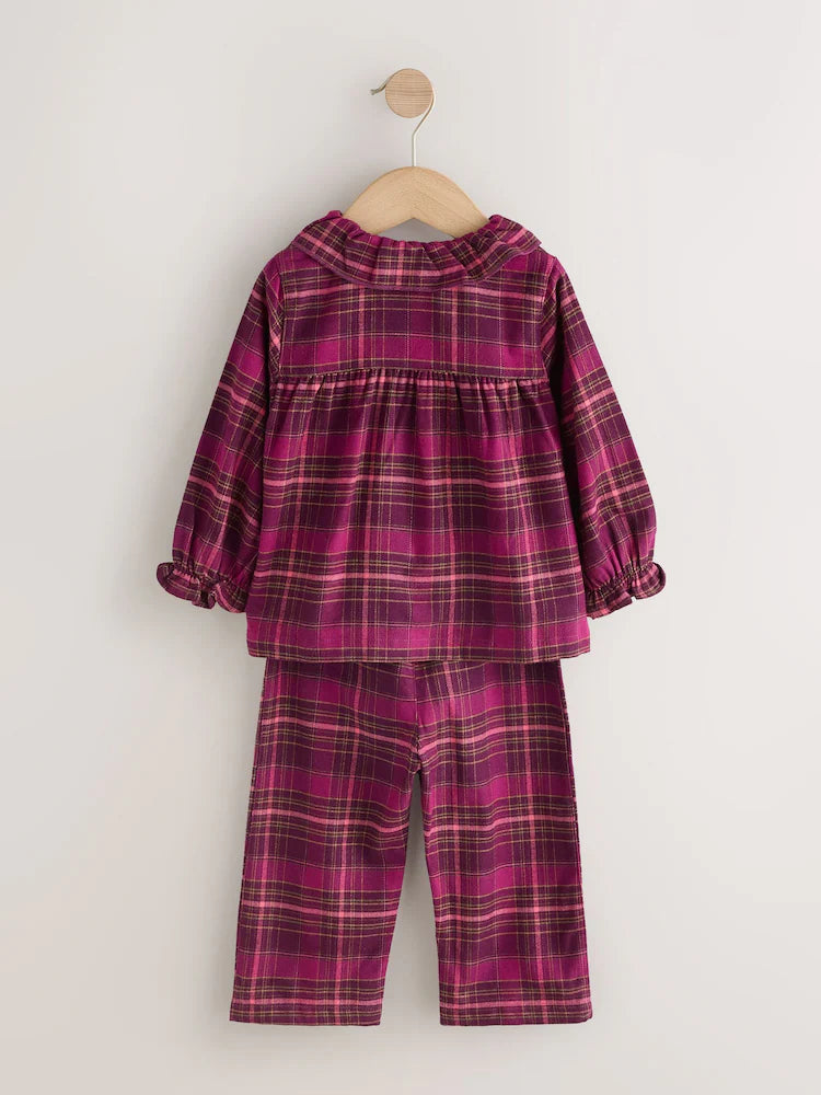 |Girl| Pijama De Tecido Xadrez Roxo Com Botões (9 meses a 10 anos)