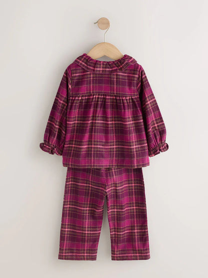 |Girl| Pijama De Tecido Xadrez Roxo Com Botões (9 meses a 10 anos)