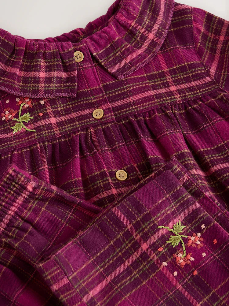 |Girl| Pijama De Tecido Xadrez Roxo Com Botões (9 meses a 10 anos)