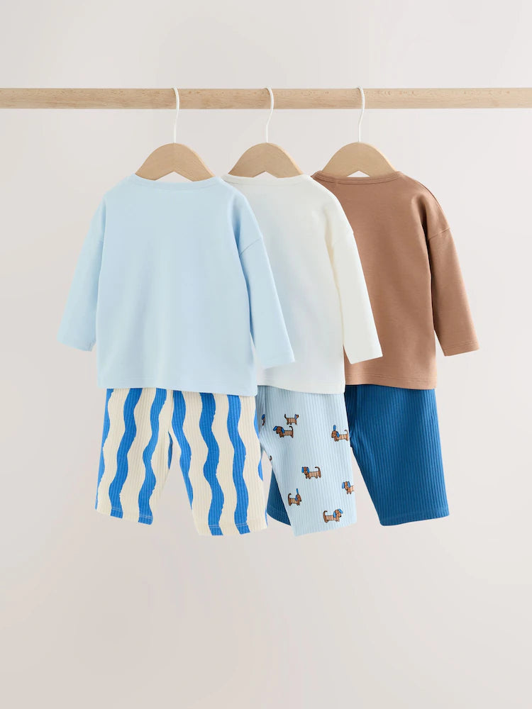 |BabyBoy| Conjunto De 6 Peças Com Estampa De Cachorro Azul: Blusa e Legging wide leg para bebês (0 meses a 2 anos)