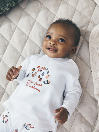 |BabyBoy| Conjunto de Bebê Branco "Meu Primeiro Natal" (Blusa e Legging) – 0 a 18 meses