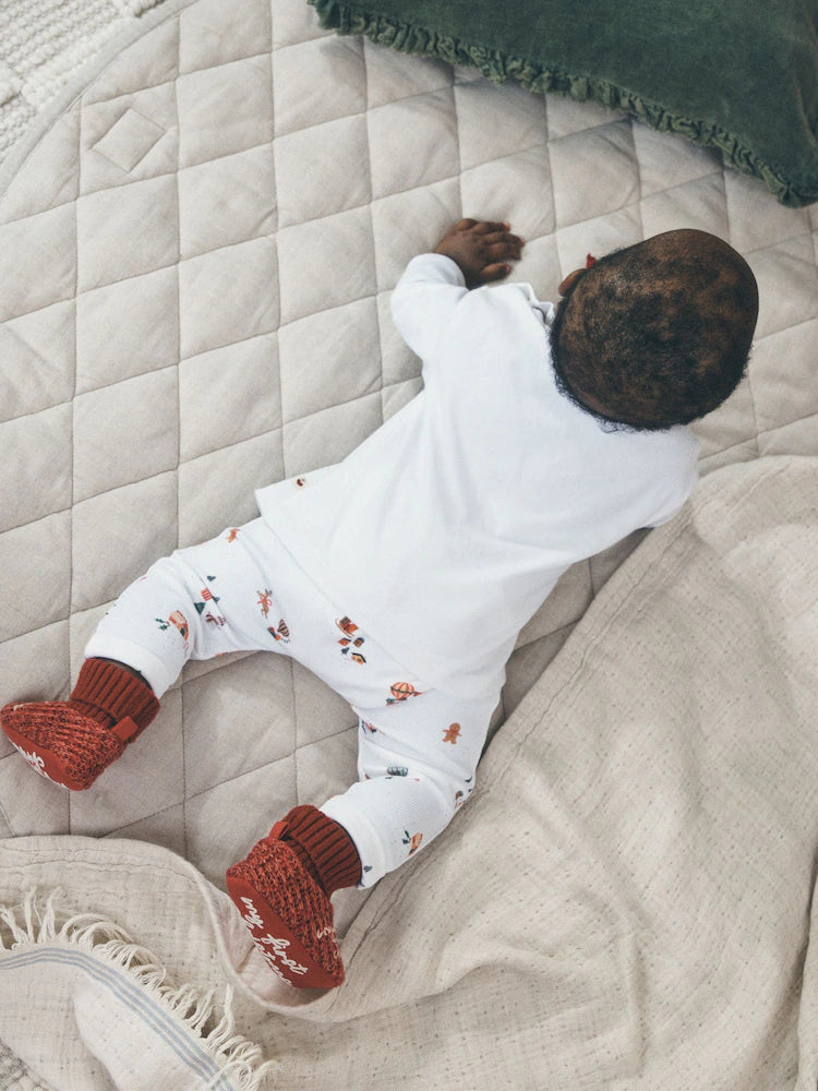 |BabyBoy| Conjunto de Bebê Branco "Meu Primeiro Natal" (Blusa e Legging) – 0 a 18 meses