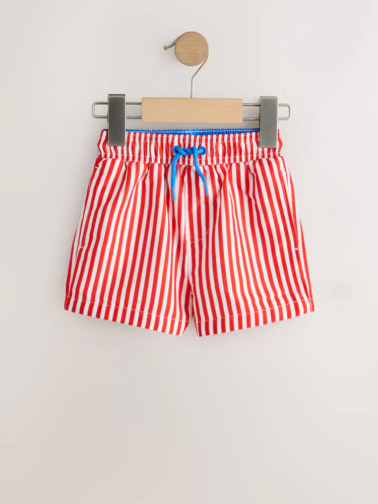 |Boy| Shorts De Banho Estampados Com Listras Vermelhas (3 meses a 7 anos)