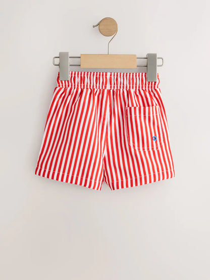 |Boy| Shorts De Banho Estampados Com Listras Vermelhas (3 meses a 7 anos)