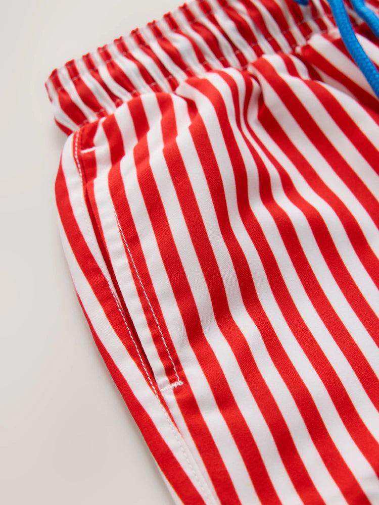 |Boy| Shorts De Banho Estampados Com Listras Vermelhas (3 meses a 7 anos)