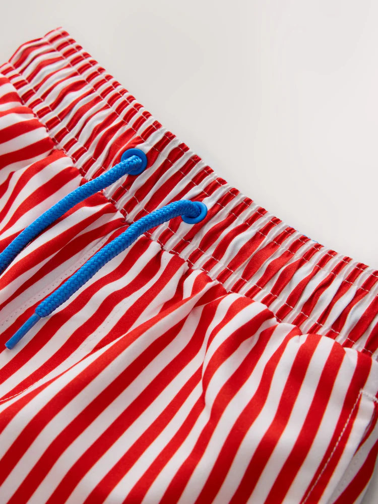 |Boy| Shorts De Banho Estampados Com Listras Vermelhas (3 meses a 7 anos)