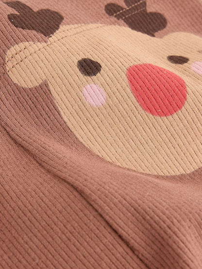 |Girl| Legging Marrom com Estampa de Rena (3 meses a 7 anos)