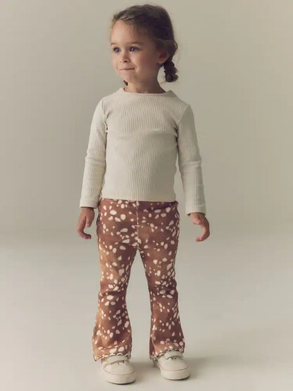 |Girl| Legging Canelada com Estampa de Cervo e Barra Flare (3 meses a 7 anos)