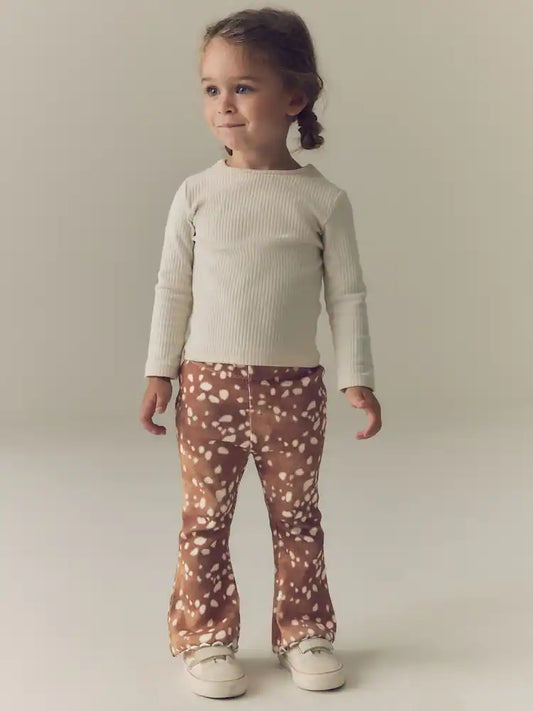 |Girl| Legging Canelada com Estampa de Cervo e Barra Flare (3 meses a 7 anos)