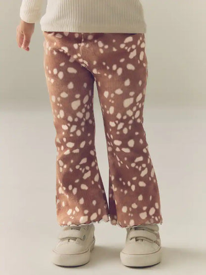 |Girl| Legging Canelada com Estampa de Cervo e Barra Flare (3 meses a 7 anos)
