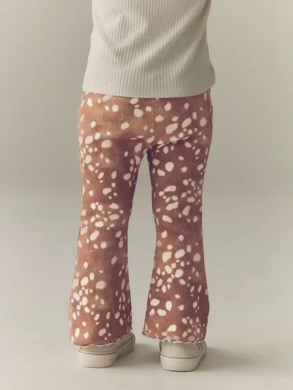 |Girl| Legging Canelada com Estampa de Cervo e Barra Flare (3 meses a 7 anos)