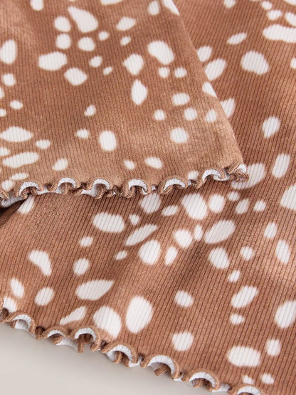 |Girl| Legging Canelada com Estampa de Cervo e Barra Flare (3 meses a 7 anos)