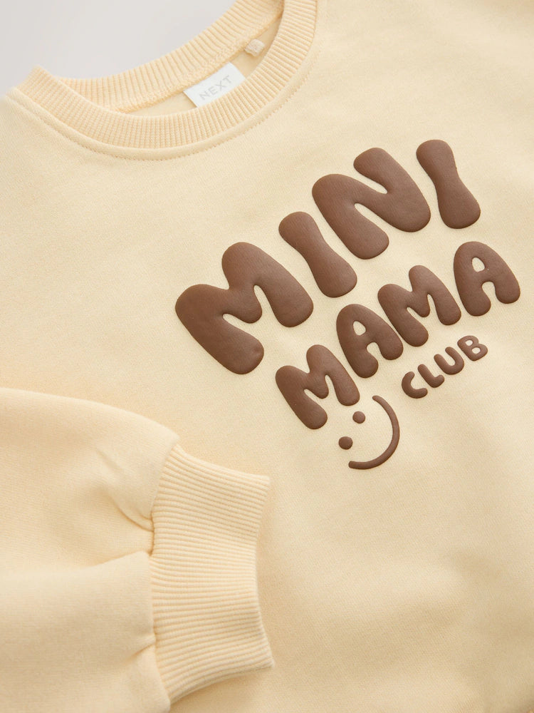 |Girl| Moletom Gola Careca "Mini Mama" Amarelo-Manteiga (3 meses a 7 anos)