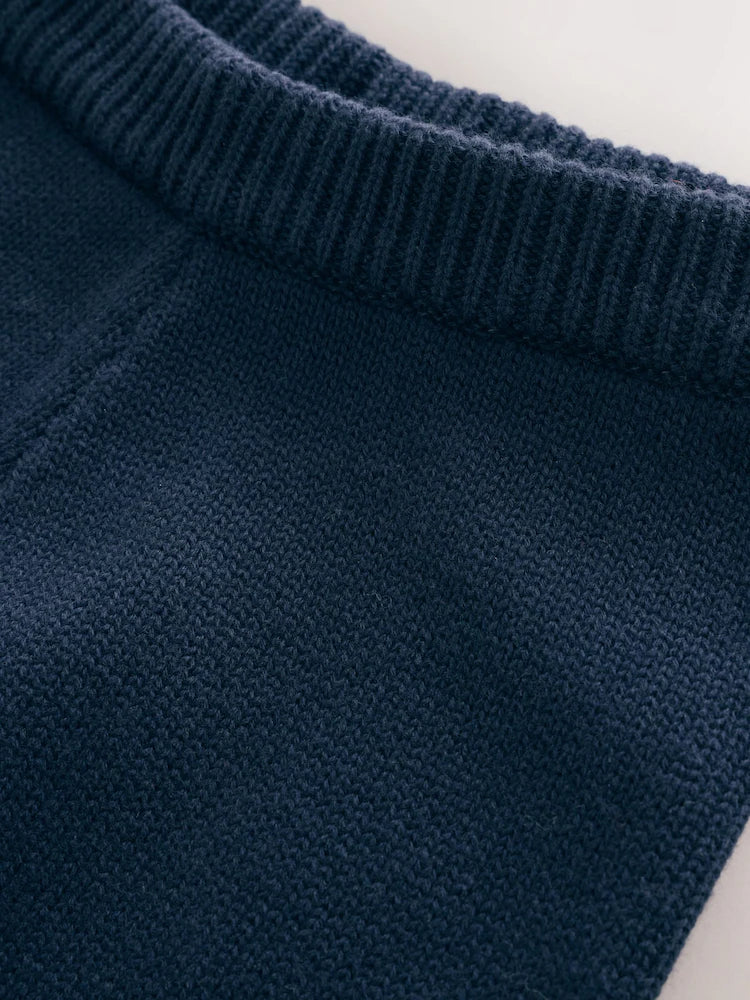 |BabyBoy| Conjunto De Tricô Para Bebê: Blusão Azul-Marinho Com Estampa De Urso e Legging (0 meses a 2 anos)