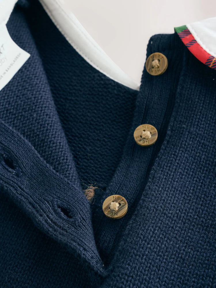 |BabyBoy| Conjunto De Tricô Para Bebê: Blusão Azul-Marinho Com Estampa De Urso e Legging (0 meses a 2 anos)