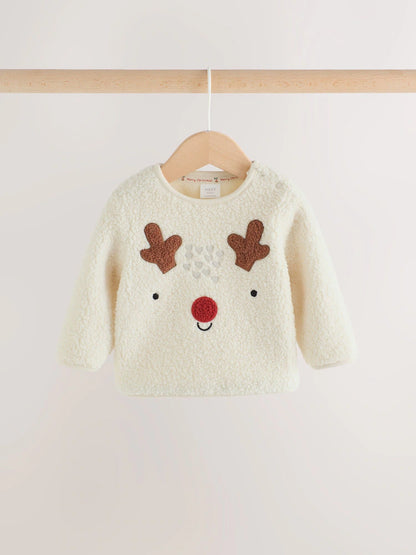 |BabyGirl| Conjunto De Blusa De Fleece e Legging Com Estampa De Rena – Tons Neutros (0 meses a 2 anos)