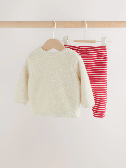 |BabyGirl| Conjunto De Blusa De Fleece e Legging Com Estampa De Rena – Tons Neutros (0 meses a 2 anos)