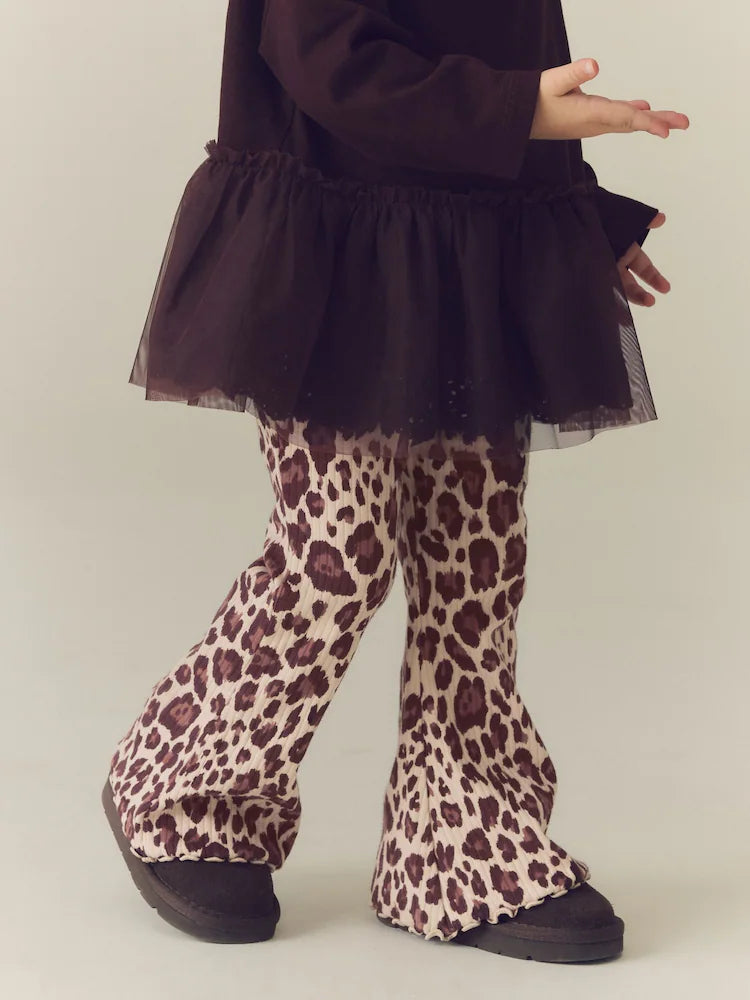 |Girl| Legging Canelada Com Barra Flare e Estampa de Leopardo (3 meses a 7 anos)