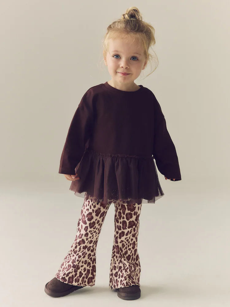 |Girl| Legging Canelada Com Barra Flare e Estampa de Leopardo (3 meses a 7 anos)