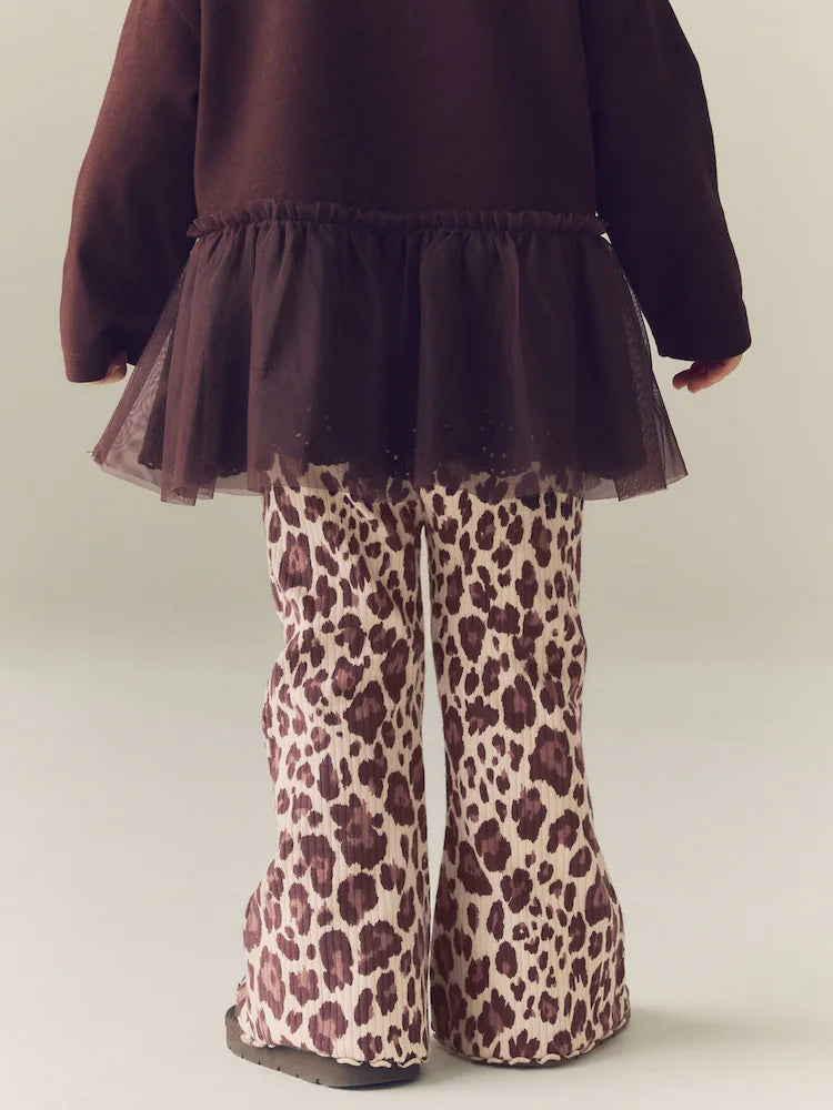 |Girl| Legging Canelada Com Barra Flare e Estampa de Leopardo (3 meses a 7 anos)