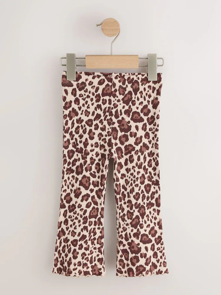 |Girl| Legging Canelada Com Barra Flare e Estampa de Leopardo (3 meses a 7 anos)