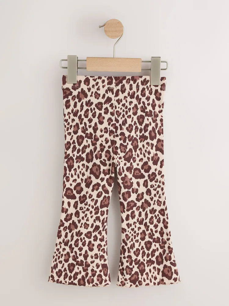 |Girl| Legging Canelada Com Barra Flare e Estampa de Leopardo (3 meses a 7 anos)