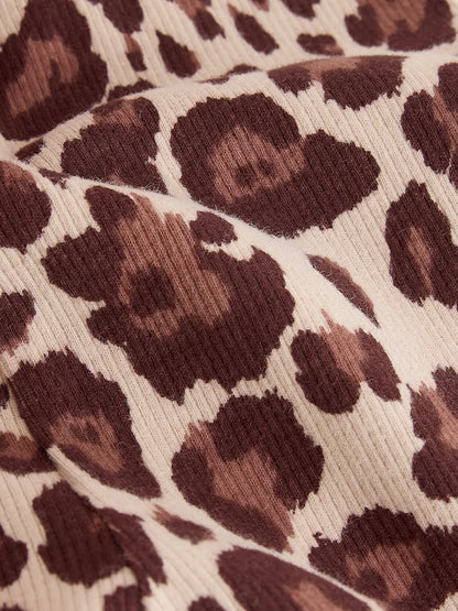 |Girl| Legging Canelada Com Barra Flare e Estampa de Leopardo (3 meses a 7 anos)