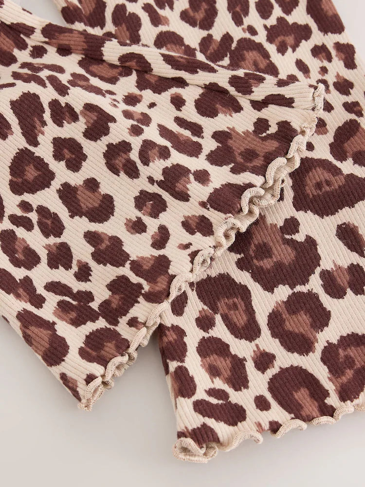 |Girl| Legging Canelada Com Barra Flare e Estampa de Leopardo (3 meses a 7 anos)