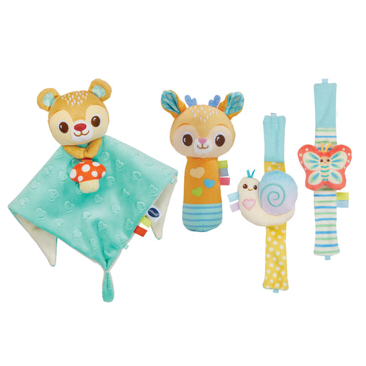 VTech Conjunto Forest Pals First Discoveries com cogumelo de tecido, sino suave e fitas coloridas.