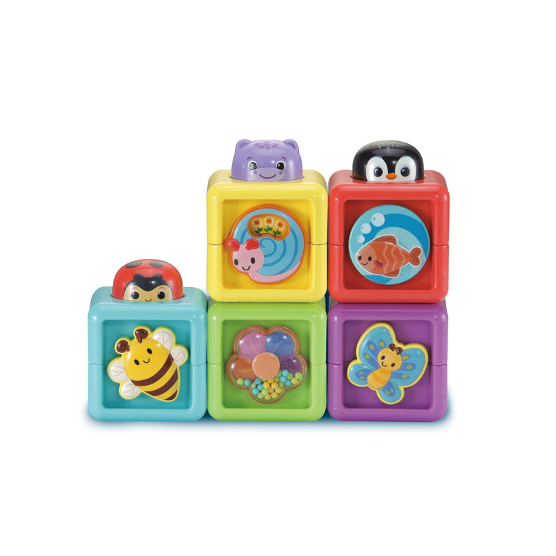 VTech Blocos de montar Pop-a-Blocks fortalecem as habilidades motoras finas e grossas