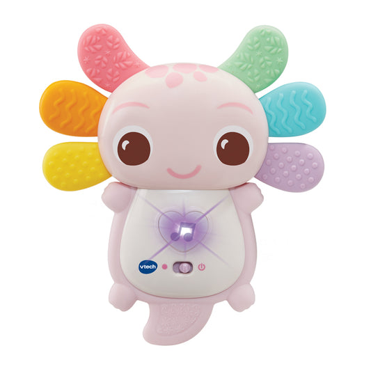 VTech Mordedor musical para axolote Rainbow Colours com guelras de silicone rosa.