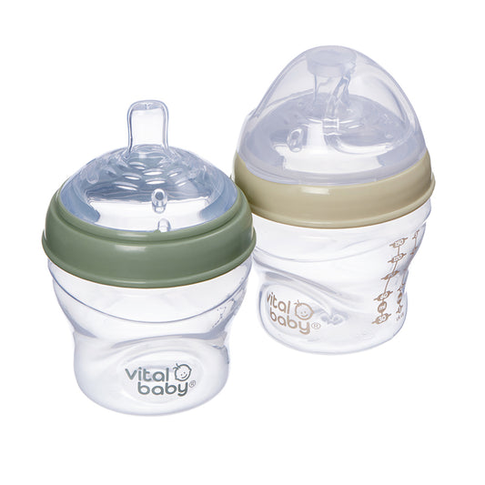 Vital Baby Mamadeira Nurture com design semelhante ao seio materno, 150ml, pacote com 2 unidades.