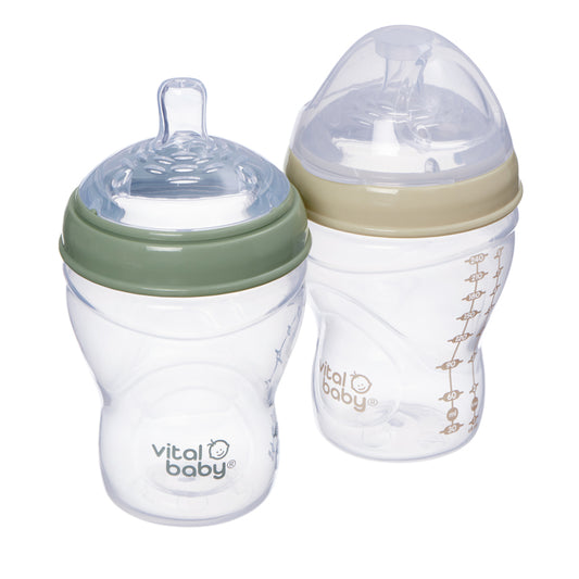 Vital Baby Mamadeira Nurture com design semelhante ao seio materno, 240ml, pacote com 2 unidades.