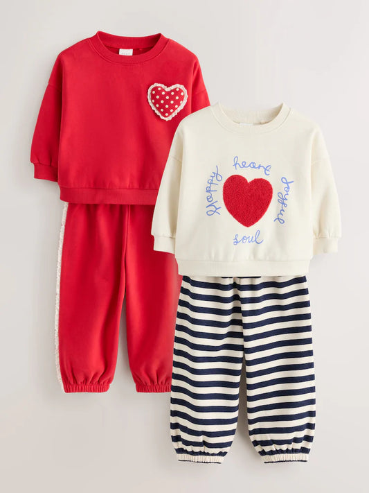 |Girl| Conjunto de Moletom Vermelho e Calça Barrel (Pacote com 2) (3 meses a 7 anos)