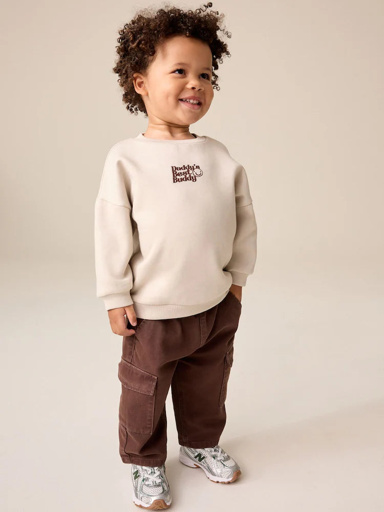 |Boy| Moletom Gola Careca Cor Cru Com Estampa "Daddy's Best Buddy" (3 meses a 7 anos)