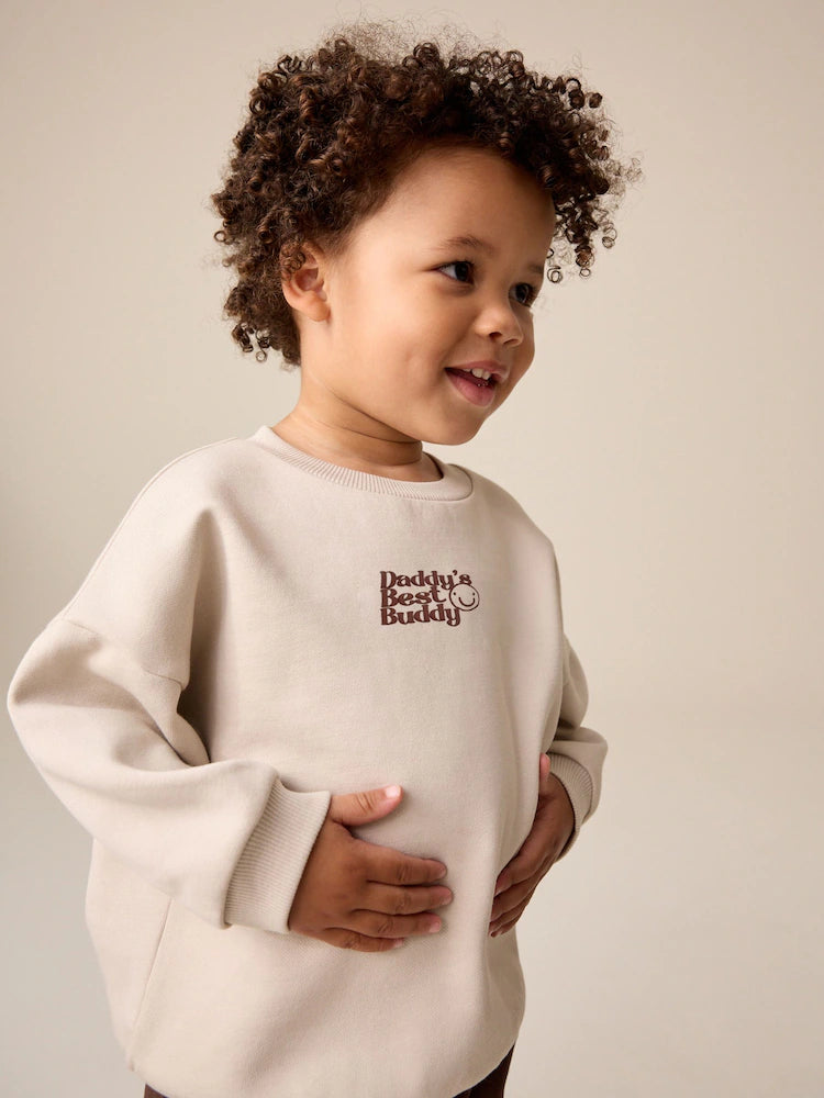 |Boy| Moletom Gola Careca Cor Cru Com Estampa "Daddy's Best Buddy" (3 meses a 7 anos)