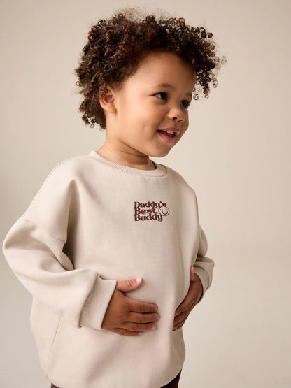 |Boy| Moletom Gola Careca Cor Cru Com Estampa "Daddy's Best Buddy" (3 meses a 7 anos)