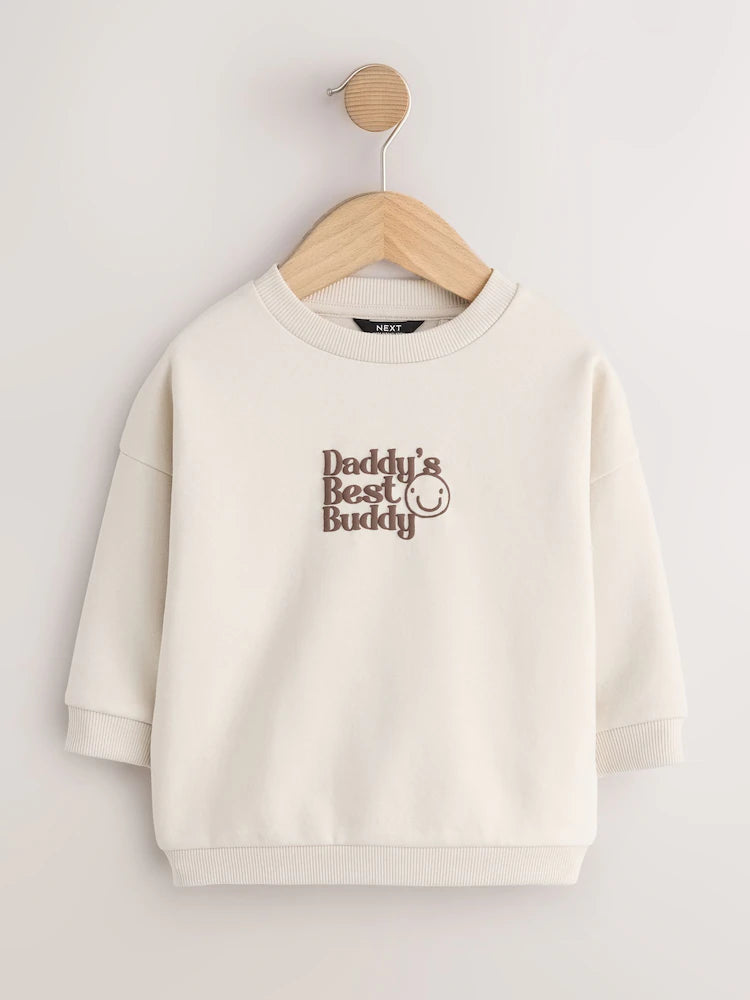 |Boy| Moletom Gola Careca Cor Cru Com Estampa "Daddy's Best Buddy" (3 meses a 7 anos)