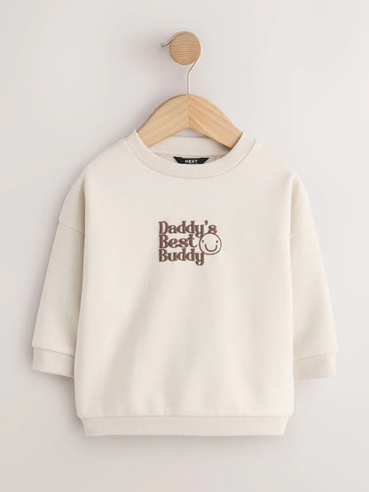 |Boy| Moletom Gola Careca Cor Cru Com Estampa "Daddy's Best Buddy" (3 meses a 7 anos)
